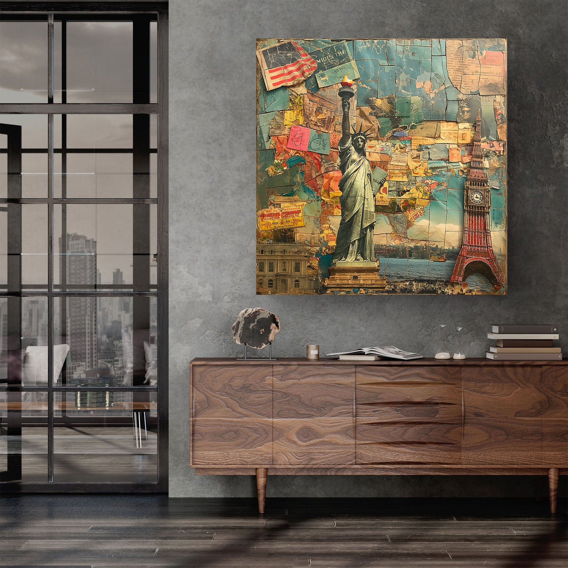 New York abstract collage wall art print
