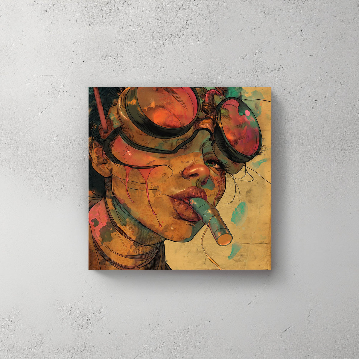 Cyberpunk girl smoking a cigarette wall art print