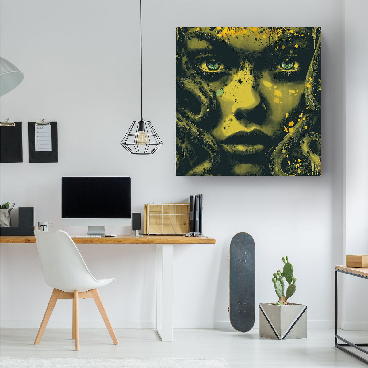 Green medusa face close up wall art print