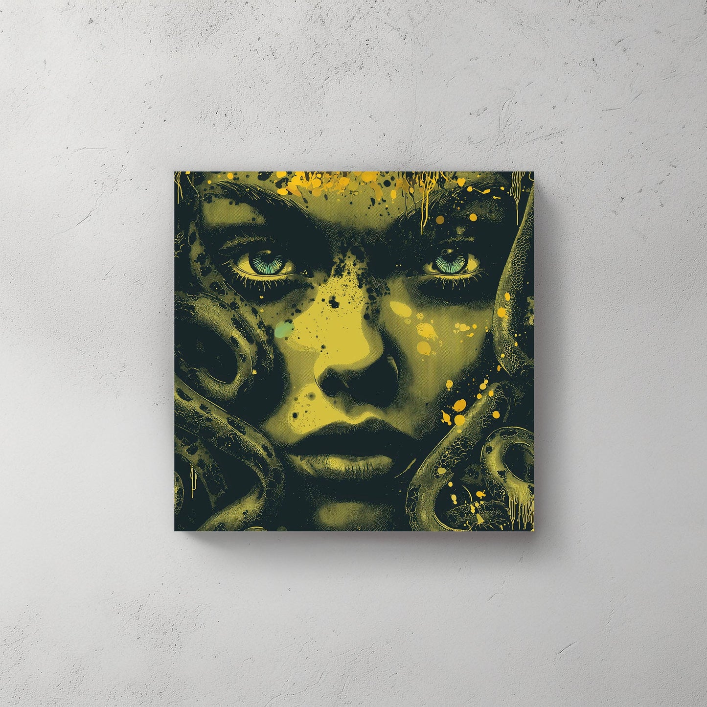 Green medusa face close up wall art print