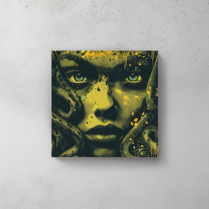 Green medusa face close up wall art print