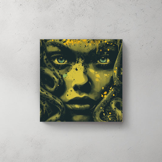 Green medusa face close up wall art print