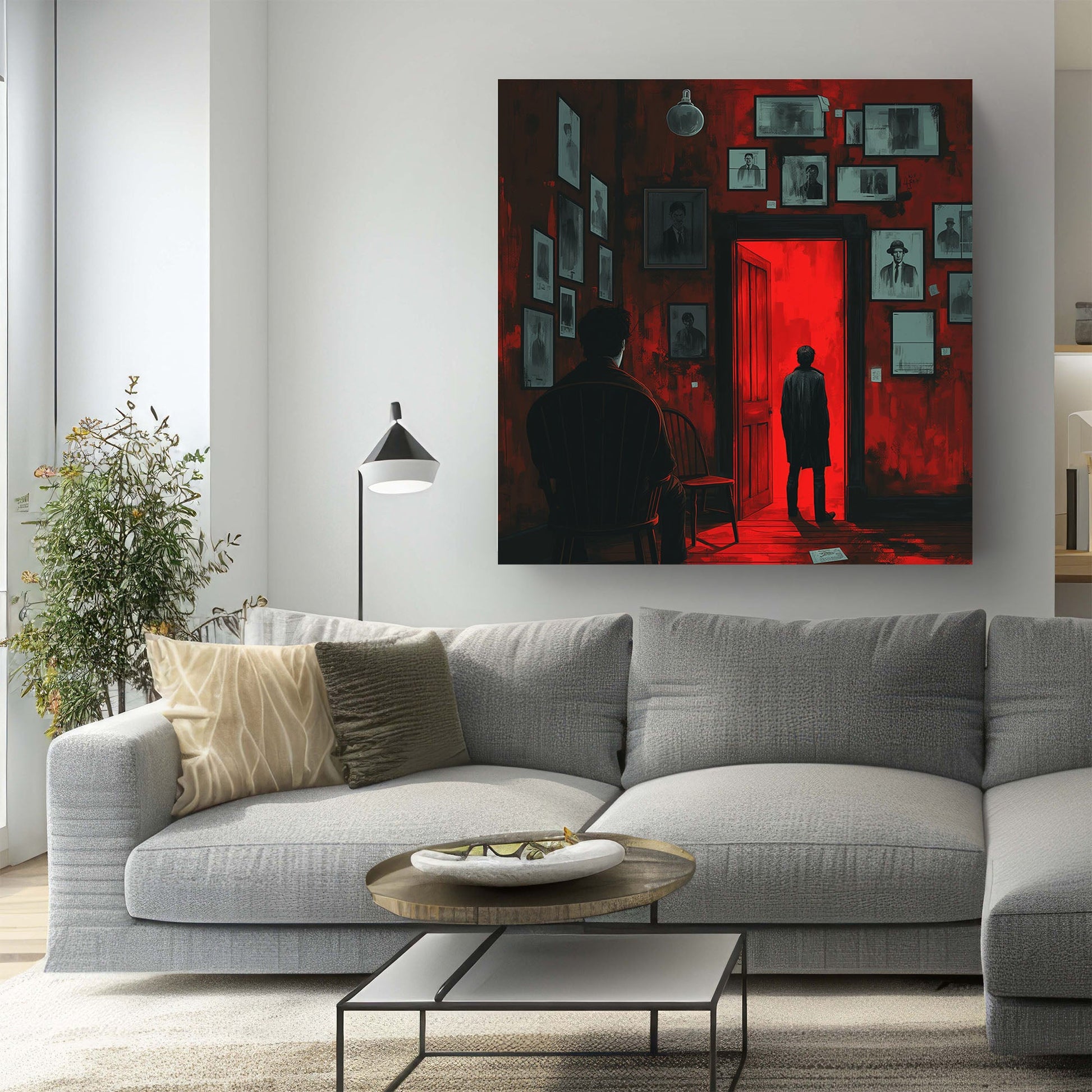 Red room with man standing impressionism wall art decor