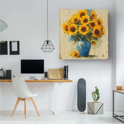 Blue vase with sunflowers contemporary wall art decor