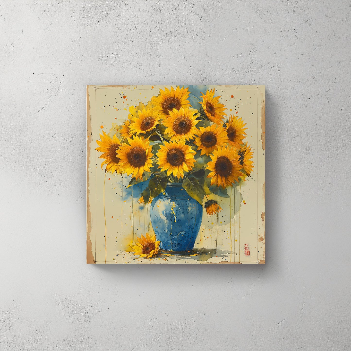 Blue vase with sunflowers contemporary wall art decor
