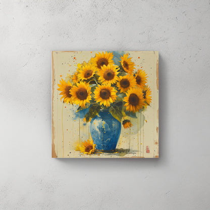 Blue vase with sunflowers contemporary wall art decor