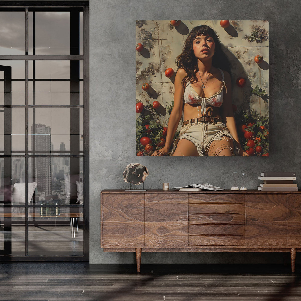 Woman portrait with tomatoes wall art decor