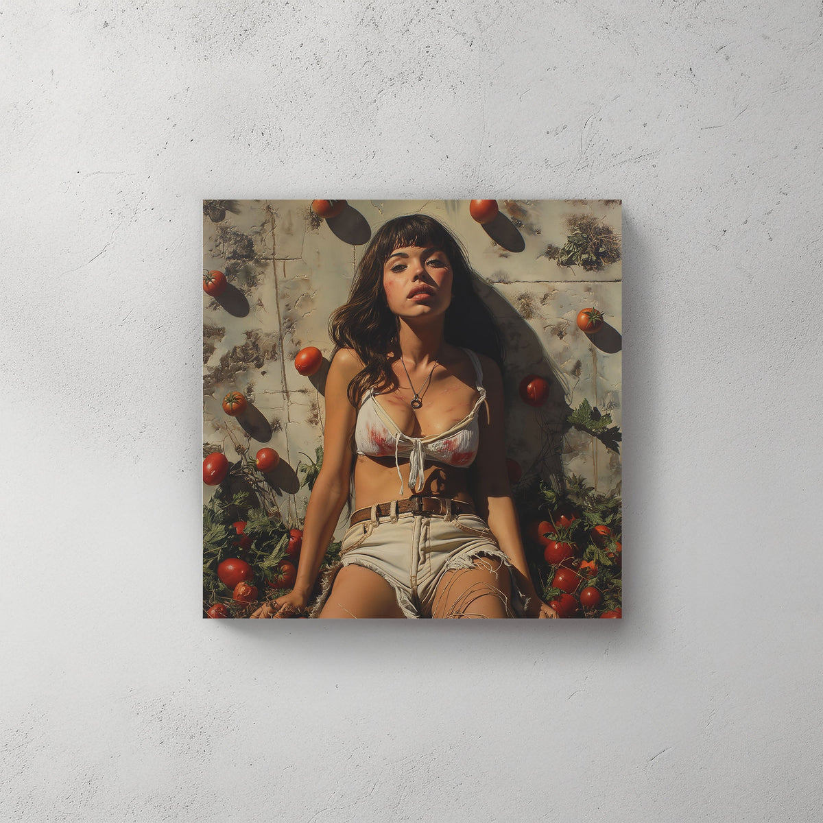Woman portrait with tomatoes wall art decor