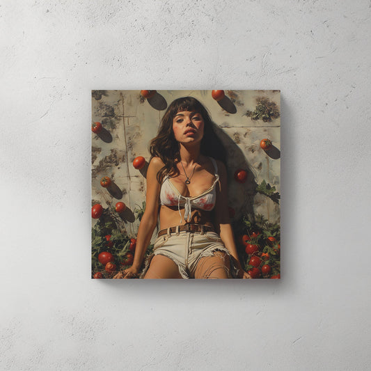 Woman portrait with tomatoes wall art decor