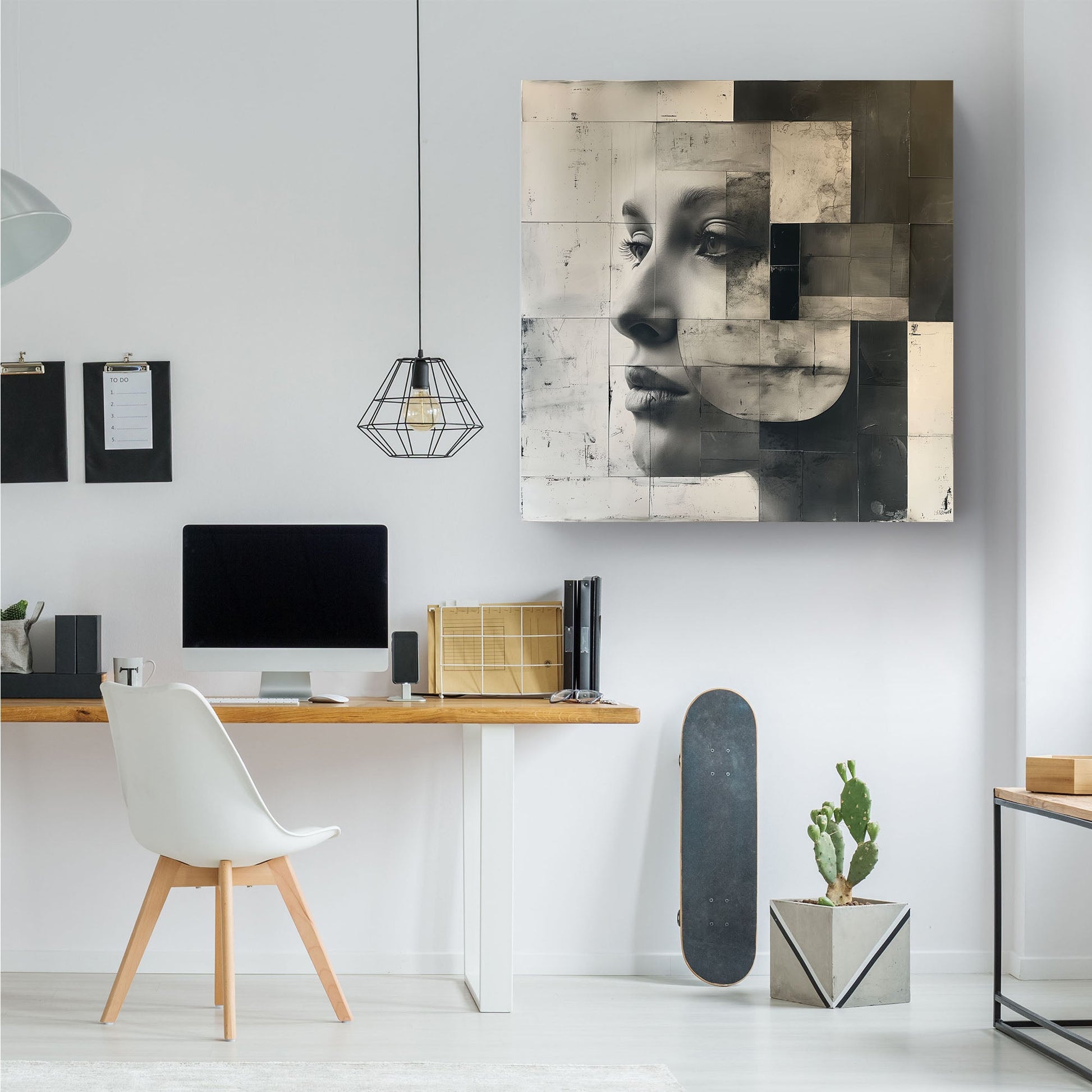 Face portrait in black and white modern wall art decor
