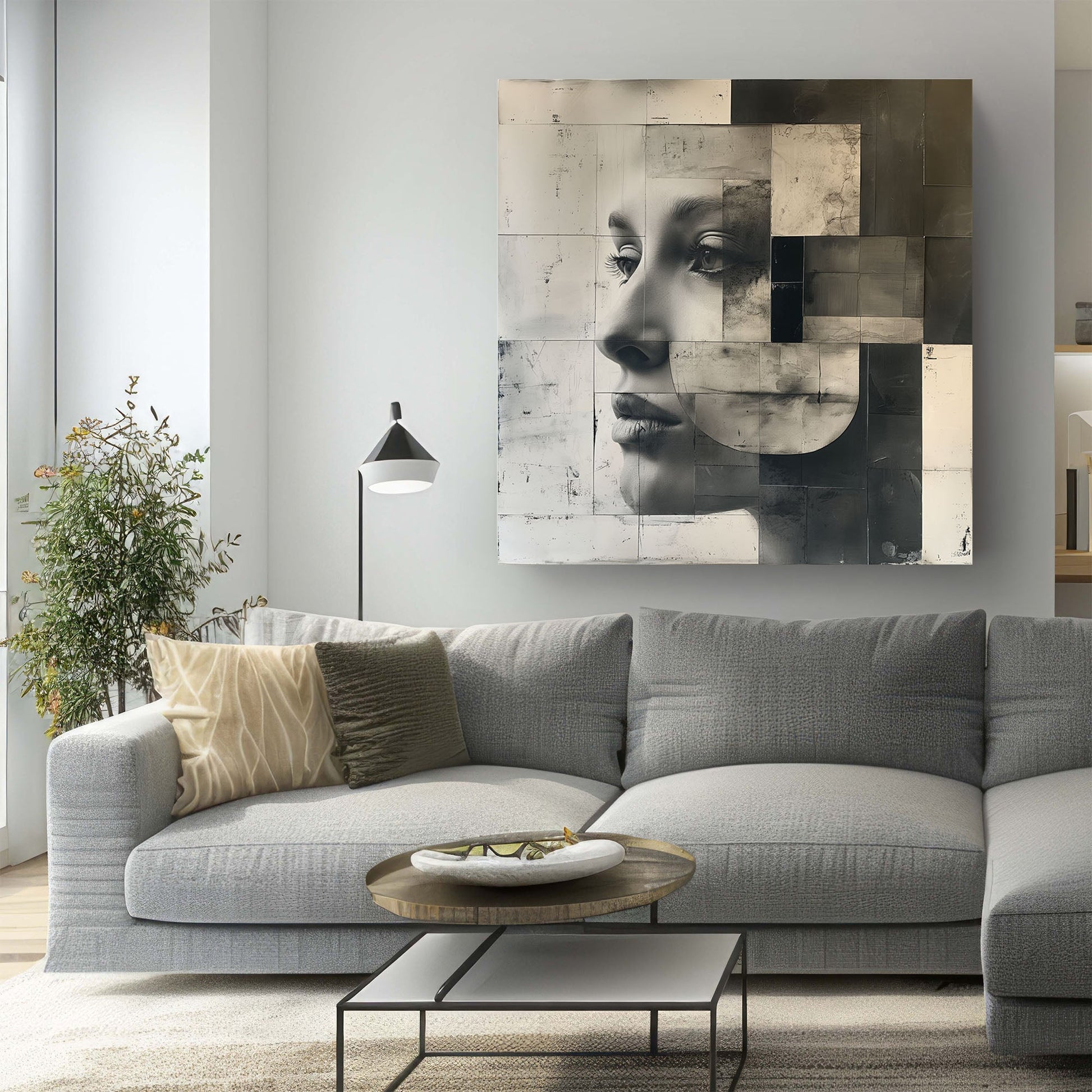 Face portrait in black and white modern wall art decor