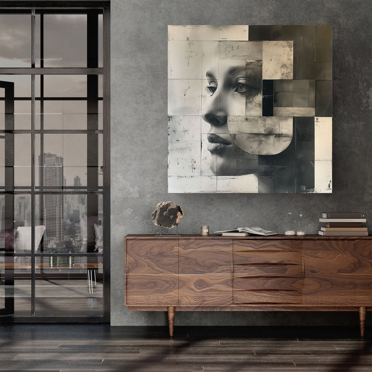 Face portrait in black and white modern wall art decor
