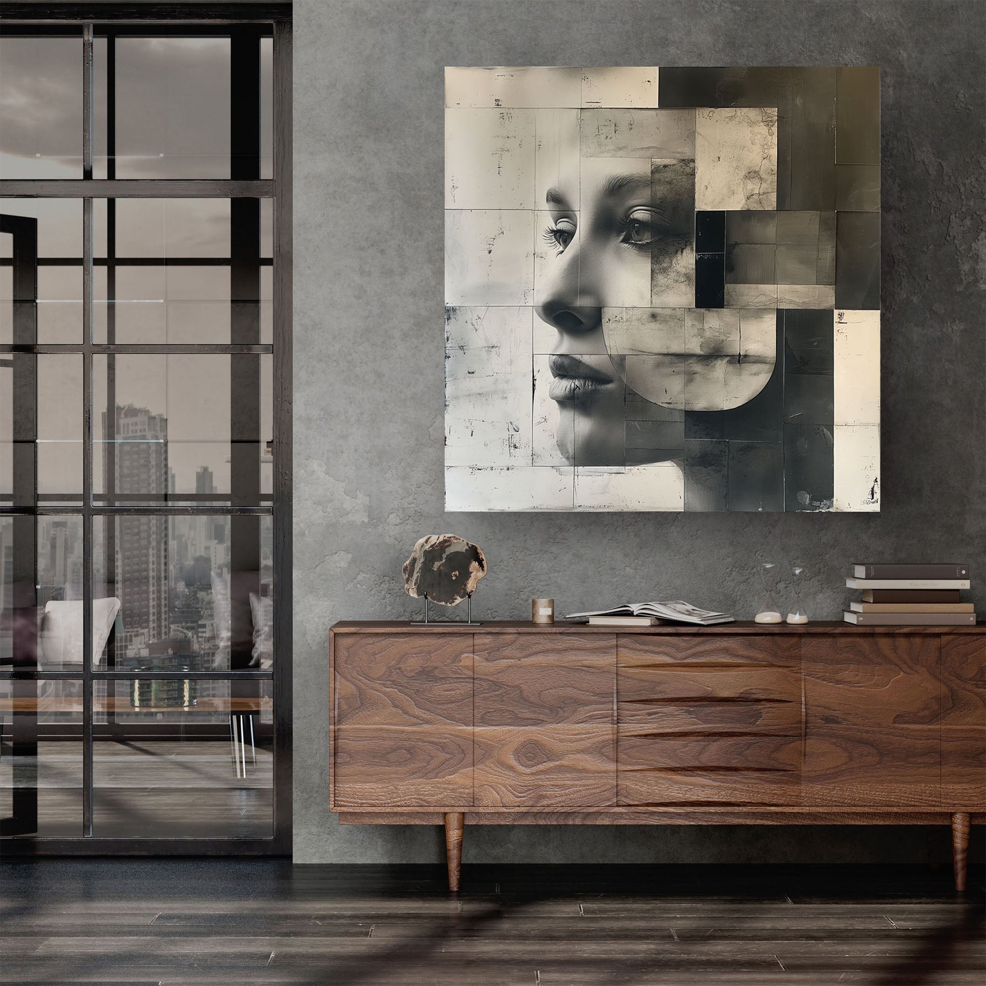 Face portrait in black and white modern wall art decor