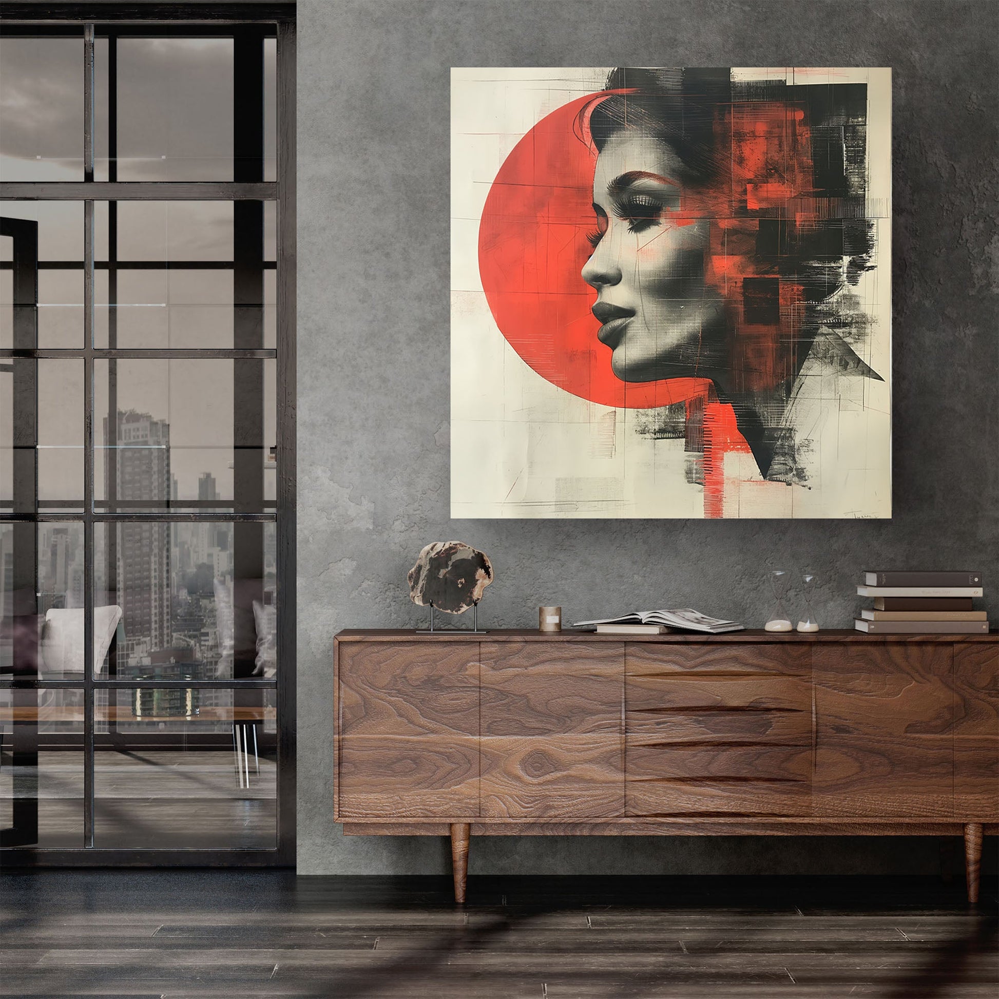 Face portrait with sun modern wall art
