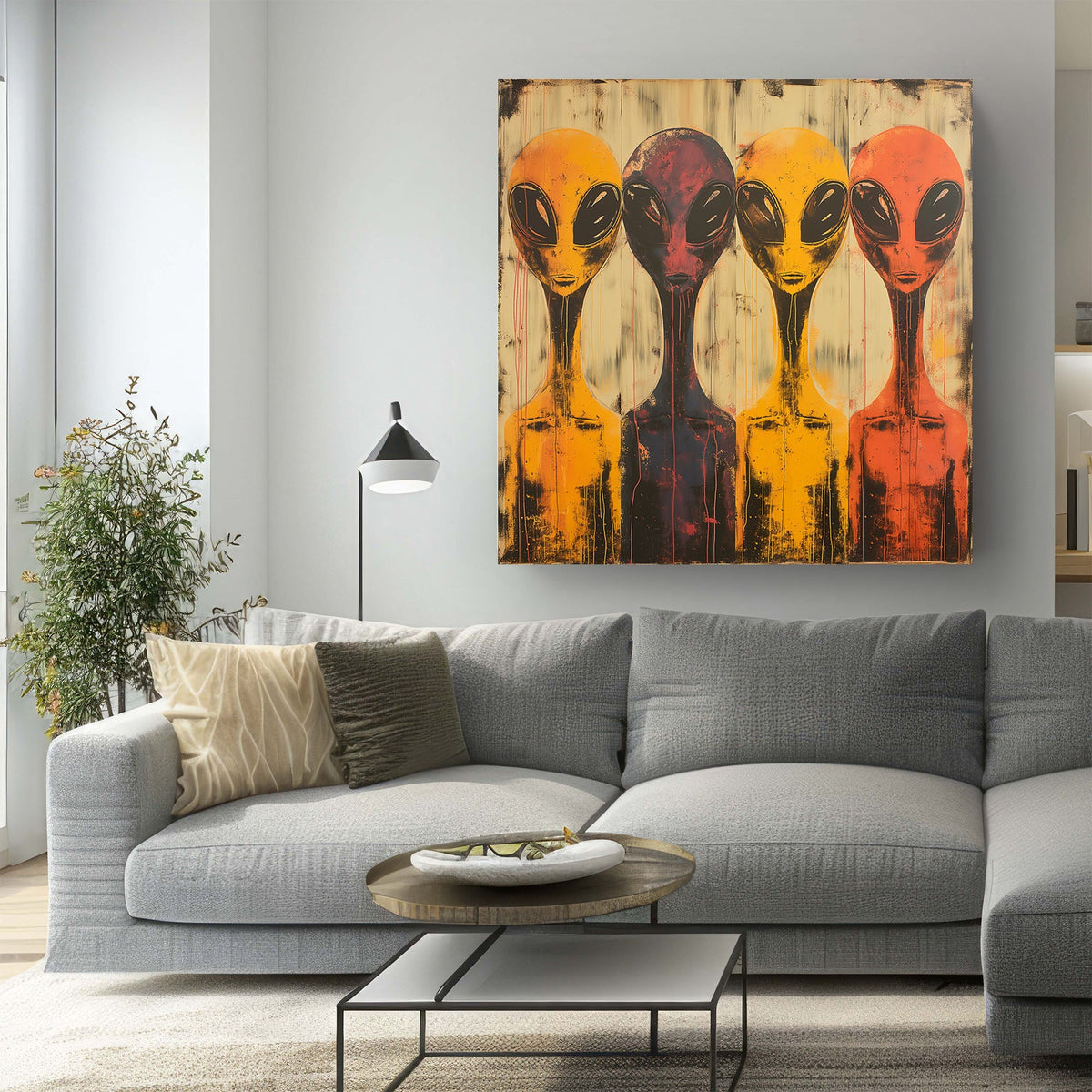 Aliens with long necks wall art decor