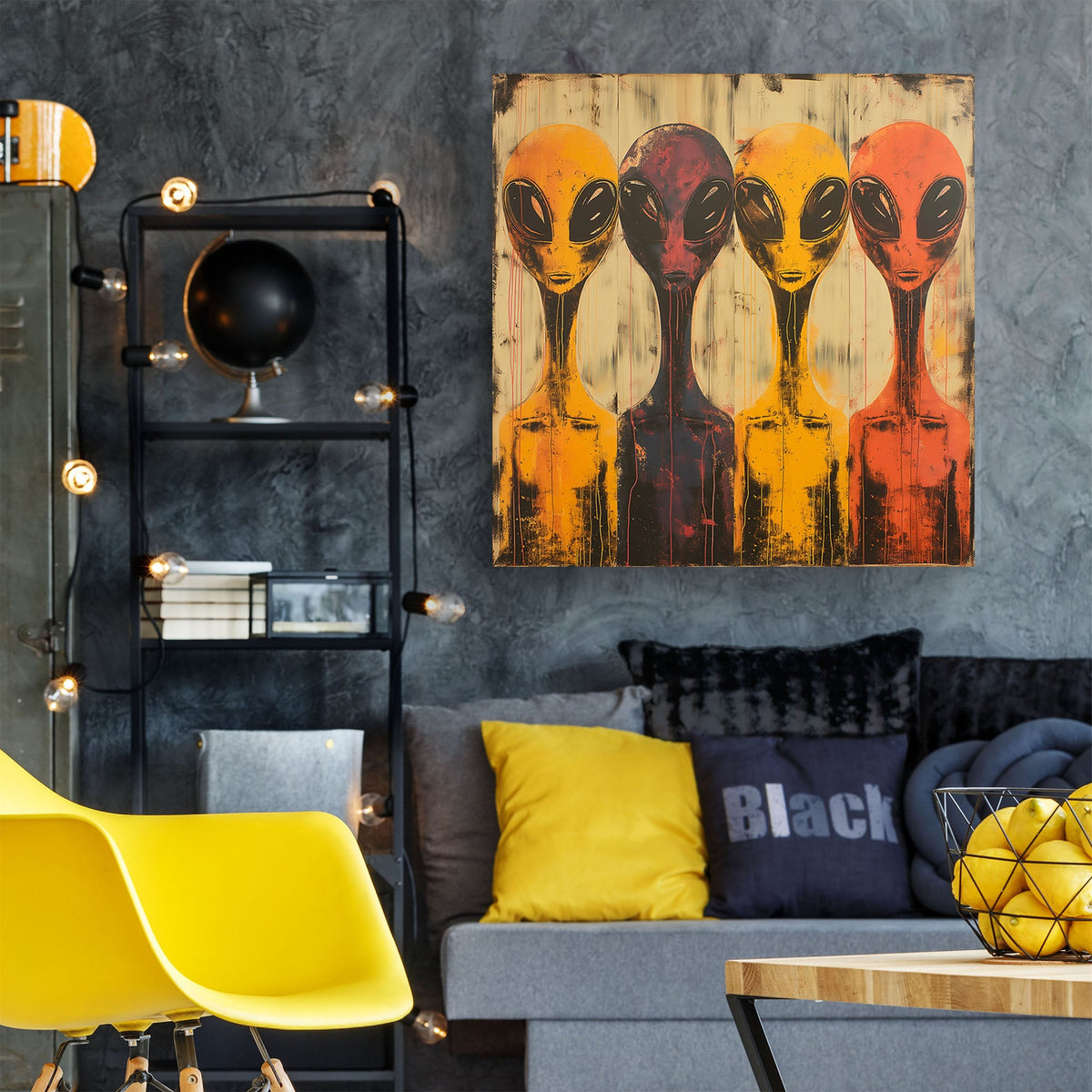 Aliens with long necks wall art decor