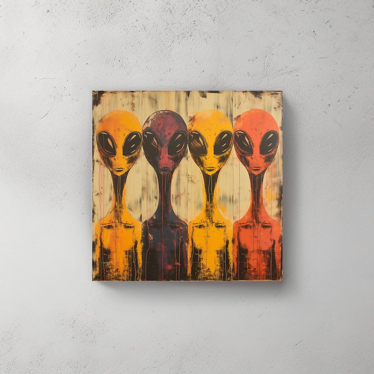 Aliens with long necks wall art decor