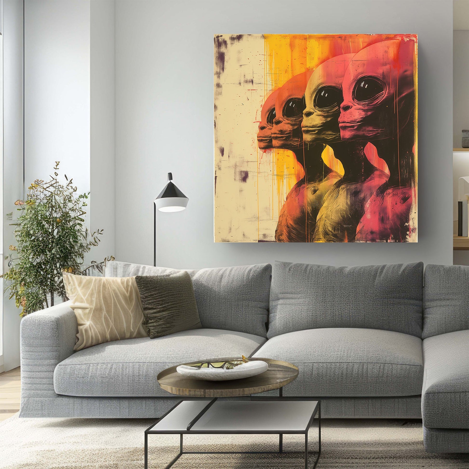 Aliens standing side profile wall art decor