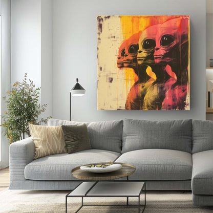 Aliens standing side profile wall art decor