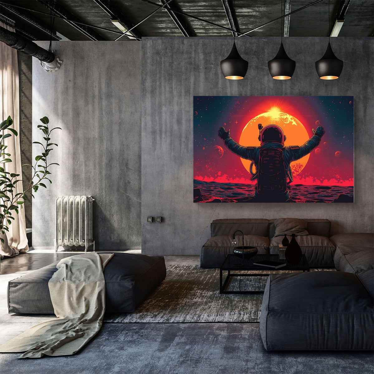 Astronaut looking at the sun wall art decor