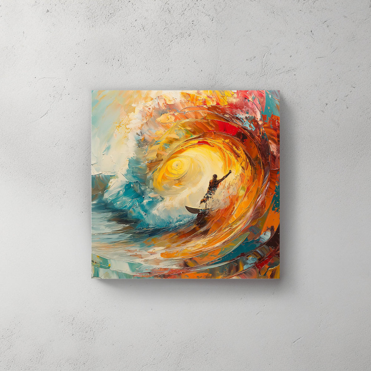 Abstract surfer riding ocean wave wall art decor