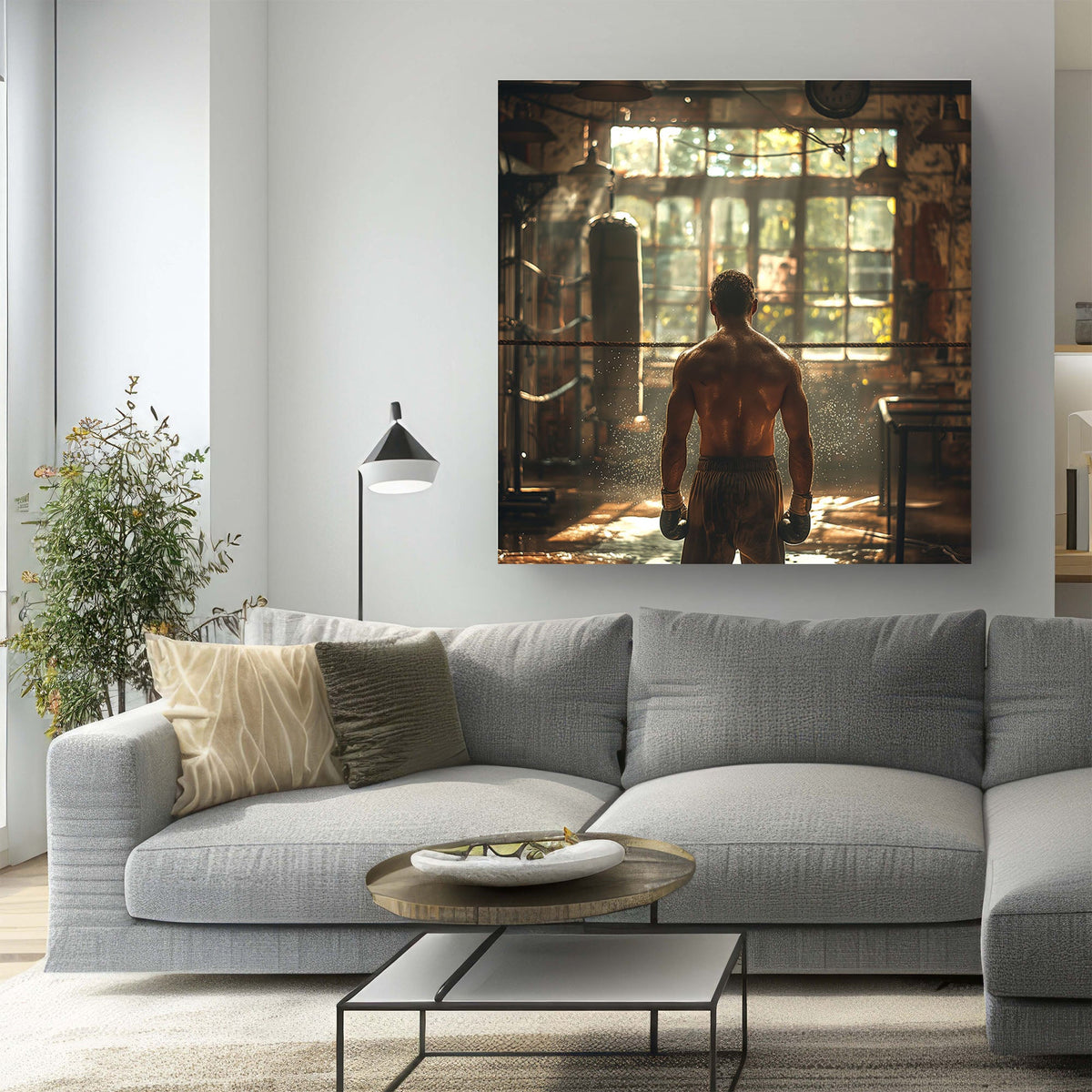Boxer standing in gym wall art decor