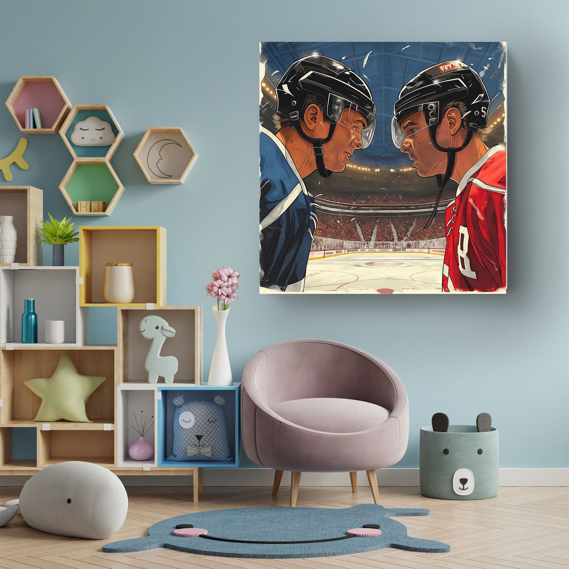Hockey players ready for face-off wall art decor