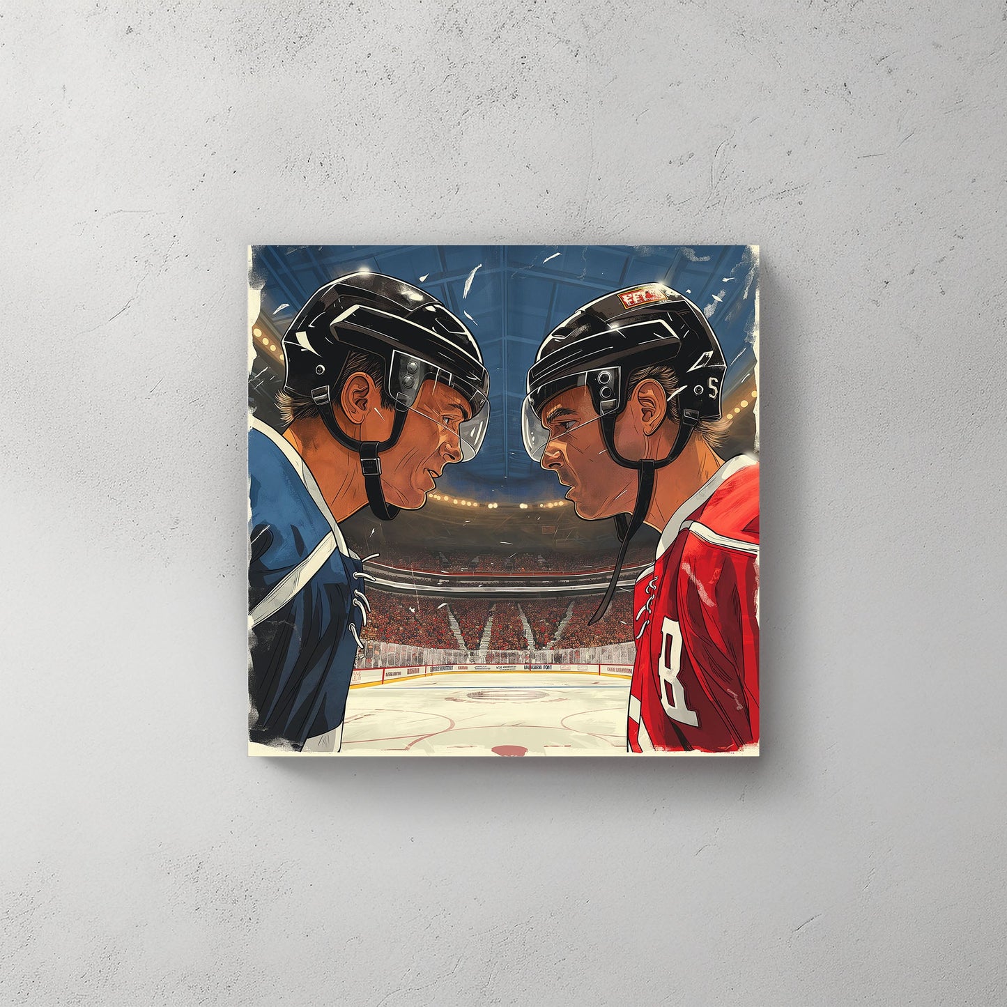 Hockey players ready for face-off wall art decor