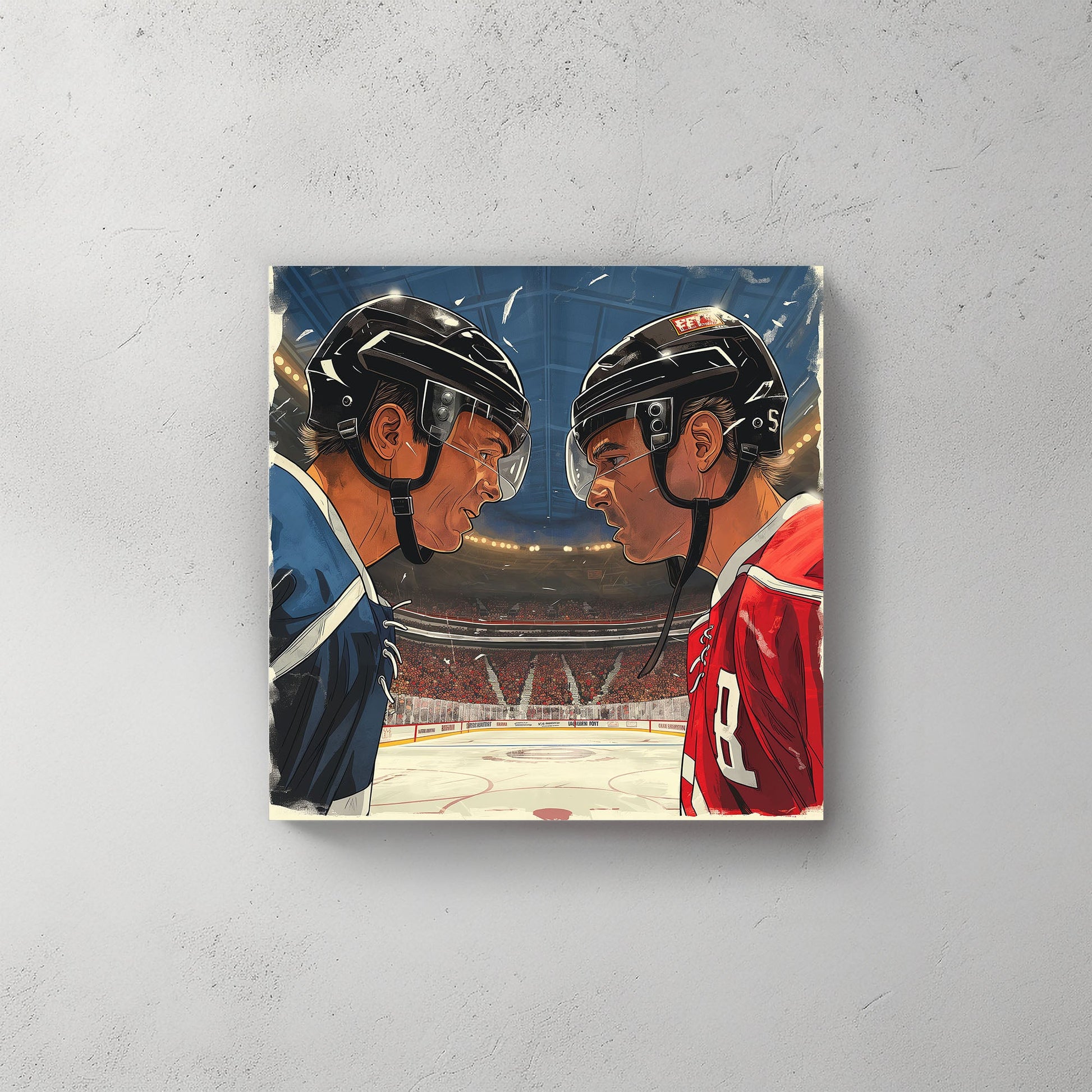 Hockey players ready for face-off wall art decor