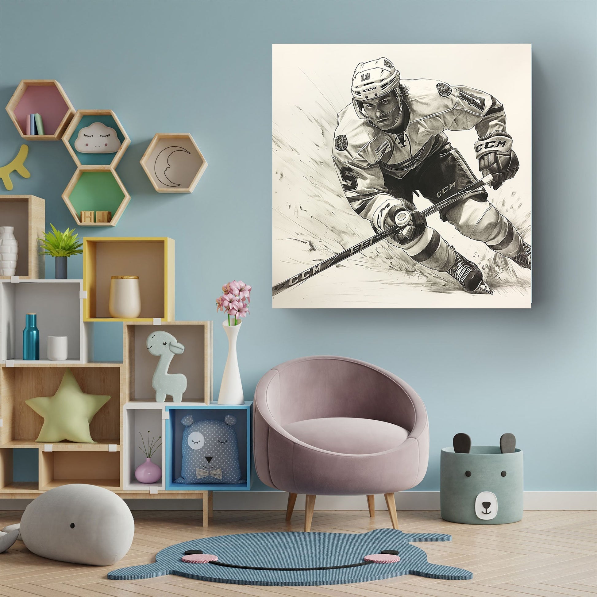 Hockey player sketch wall art decor