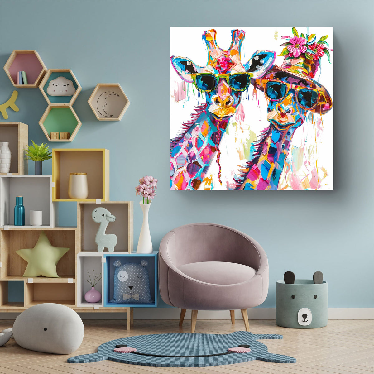 Happy Giraffes #907 Canvas Wall Art & Metal Prints