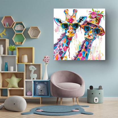 Happy Giraffes #907 Canvas Wall Art & Metal Prints
