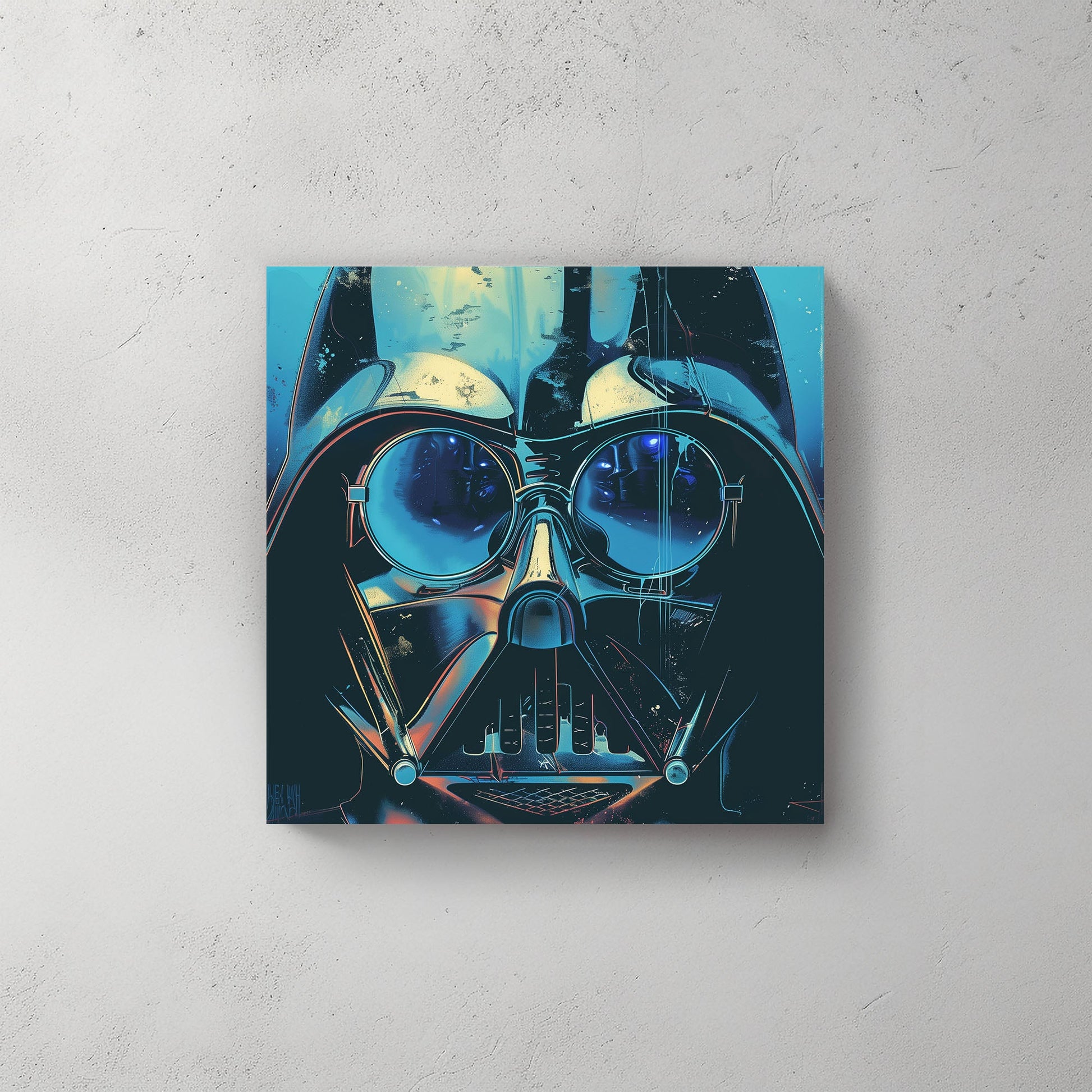 Neo-noir pop art portrait of Darth Vader of Star Wars, inspired by Roy Lichtenstein's style.